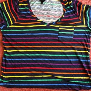 Torrid Rainbow Stripe V-Neck Pocket Tee